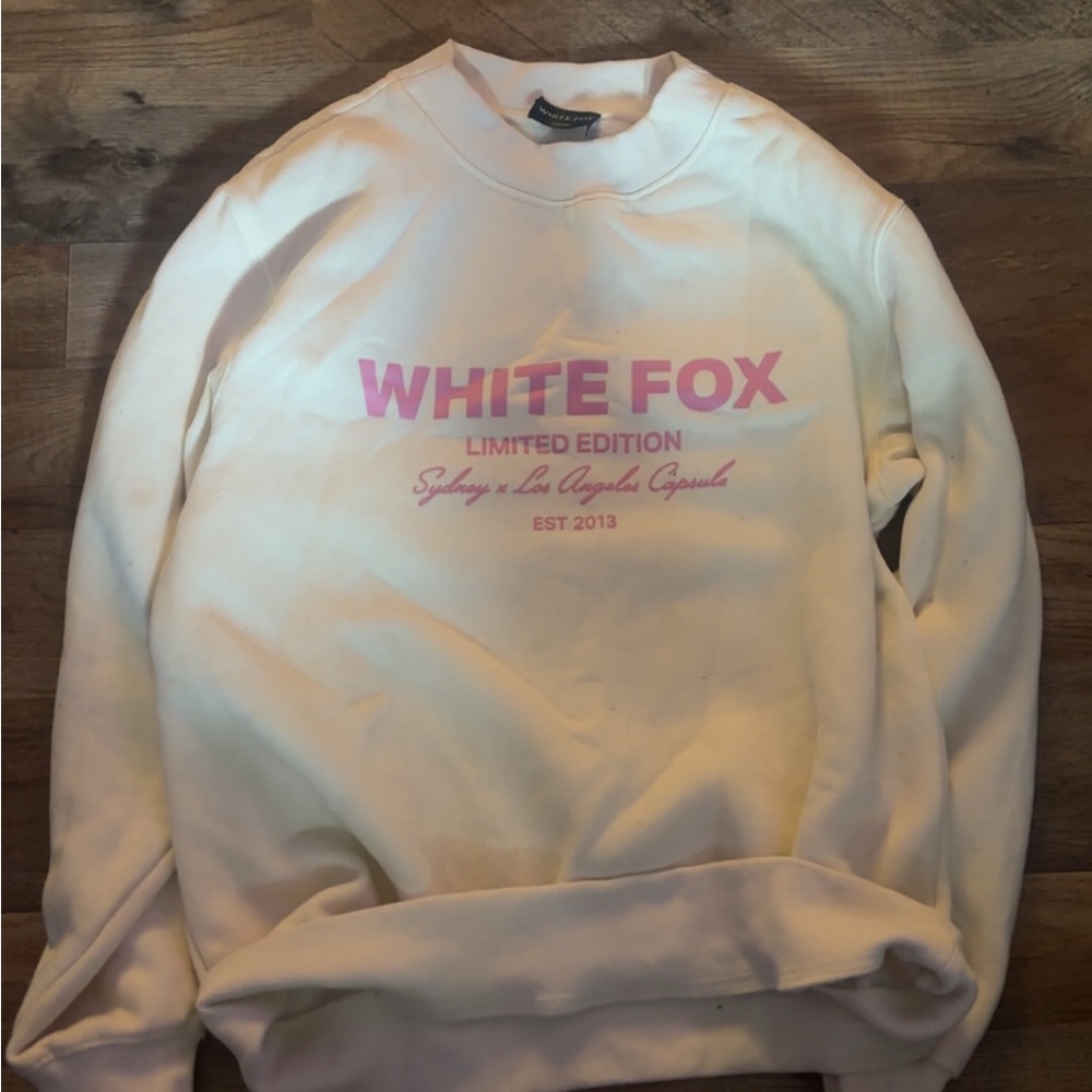 White Fox Boutique Cream and Pink Crew Neck Sweater